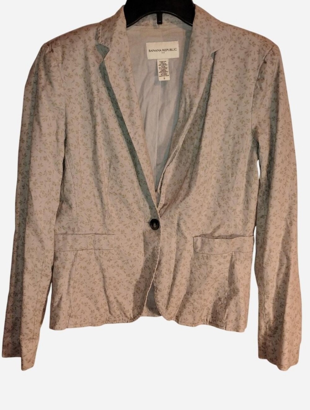 Banana Republic Floral Cotton Blazer Jacket Size 8 Beige Green Single Button